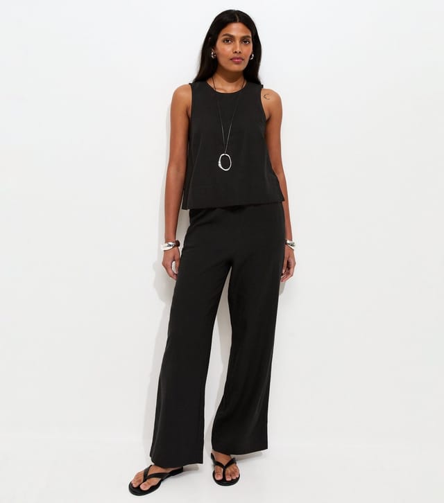 New Look Women's Black Linen Blend Wide Leg Trousers New Look - 2