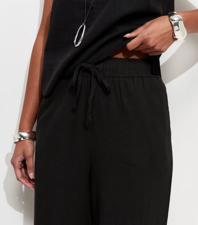 New Look Women's Black Linen Blend Wide Leg Trousers New Look - 3