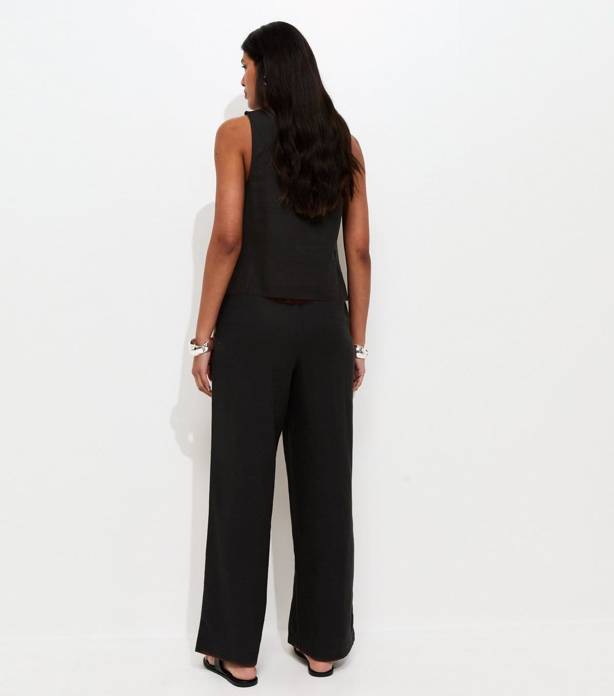 New Look Women's Black Linen Blend Wide Leg Trousers New Look - 4