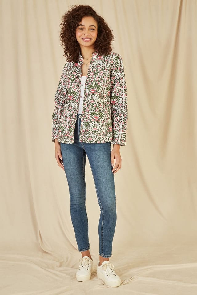 Yumi Yumi Women's Pink Floral Print Reversible Cotton Quilted Jacket - 2