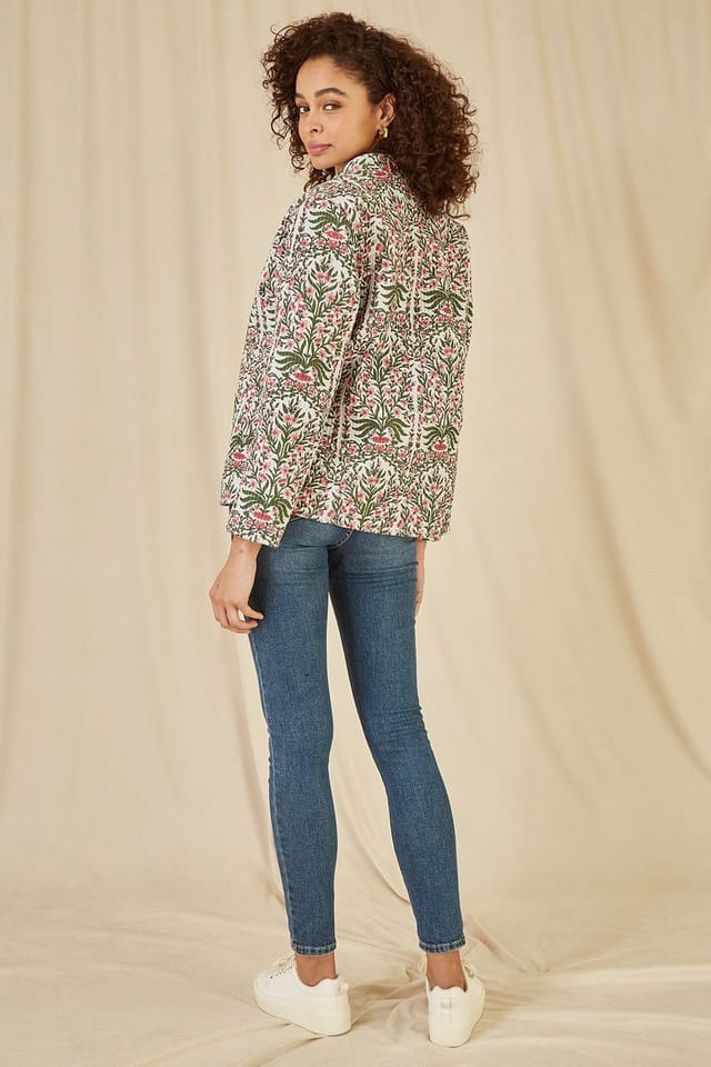 Yumi Yumi Women's Pink Floral Print Reversible Cotton Quilted Jacket - 3