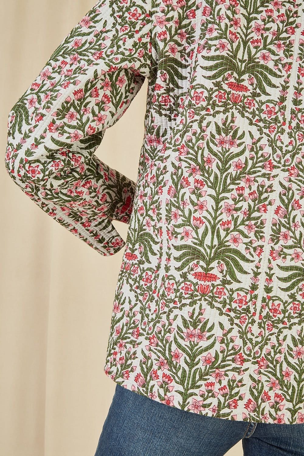 Yumi Yumi Women's Pink Floral Print Reversible Cotton Quilted Jacket - 4
