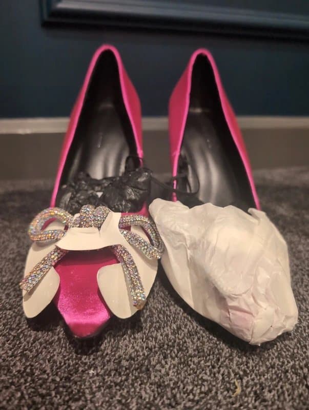 Bershka Pink satin High-Heel Shoes with Embellished Bow