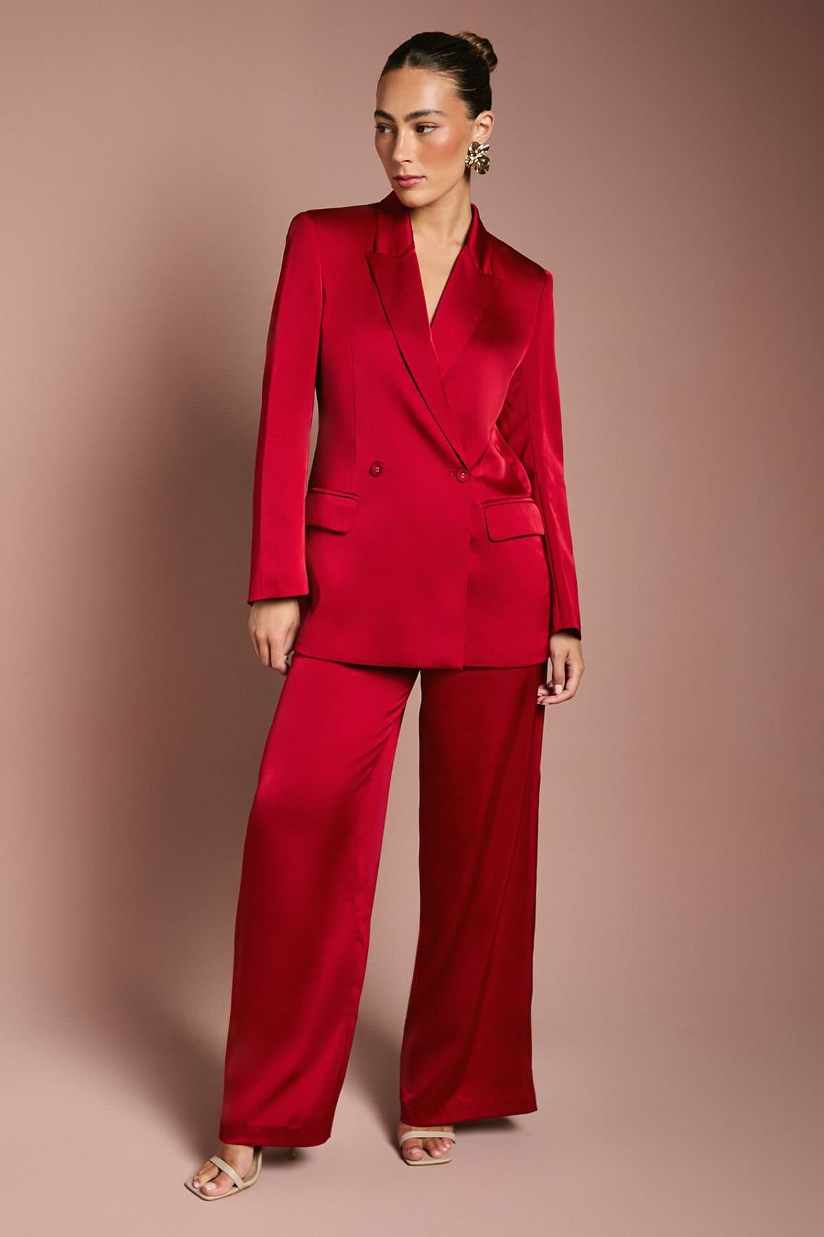 Coast Coast Women's Satin Wide Leg Trouser in Burgundy