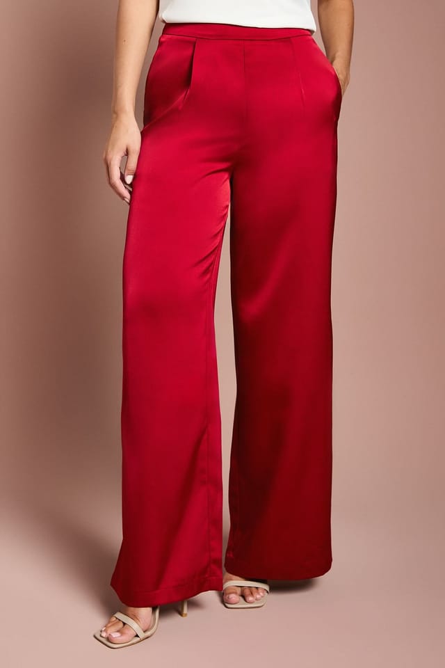 Coast Coast Women's Satin Wide Leg Trouser in Burgundy - 2