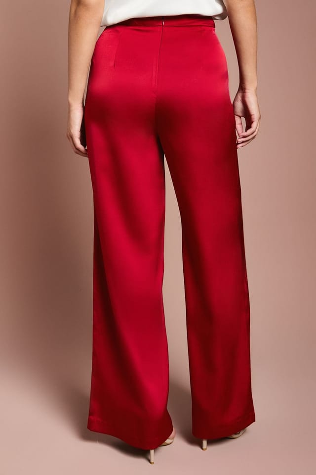 Coast Coast Women's Satin Wide Leg Trouser in Burgundy - 3