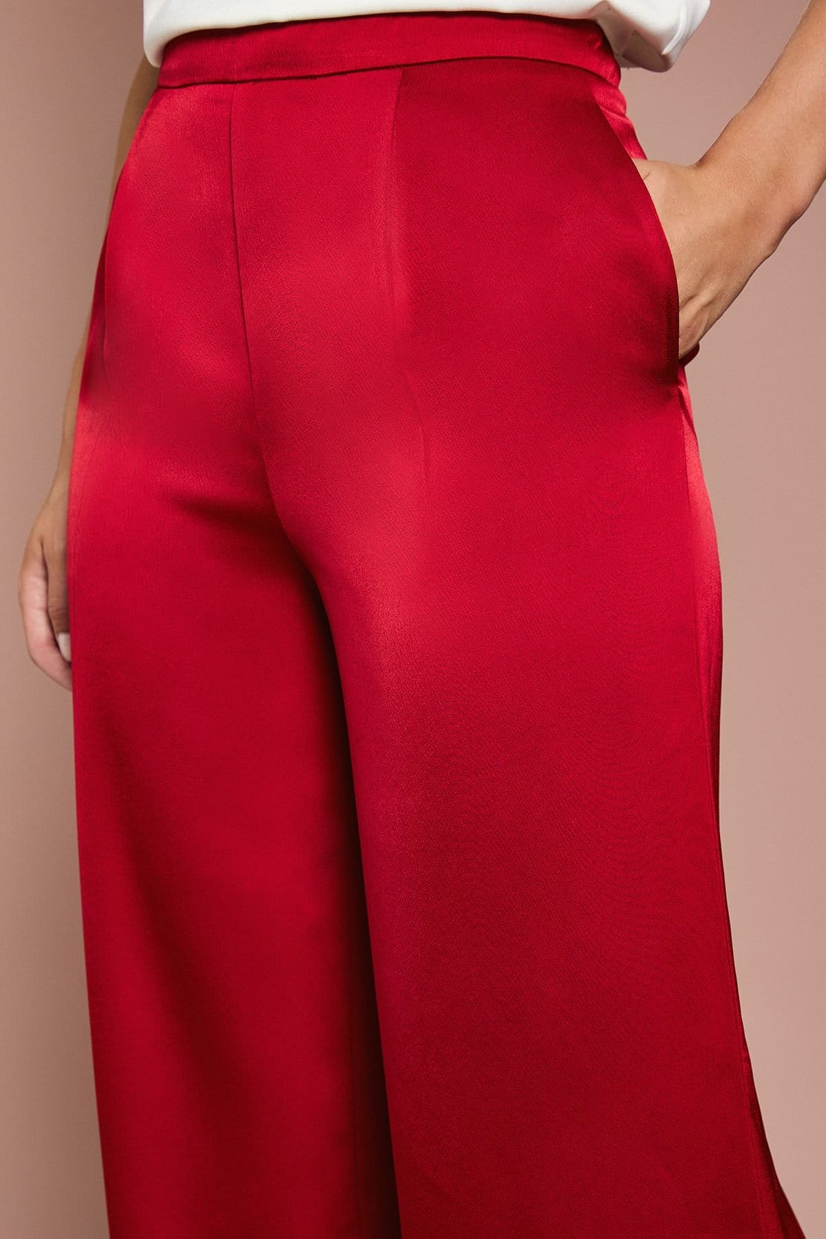 Coast Coast Women's Satin Wide Leg Trouser in Burgundy - 4