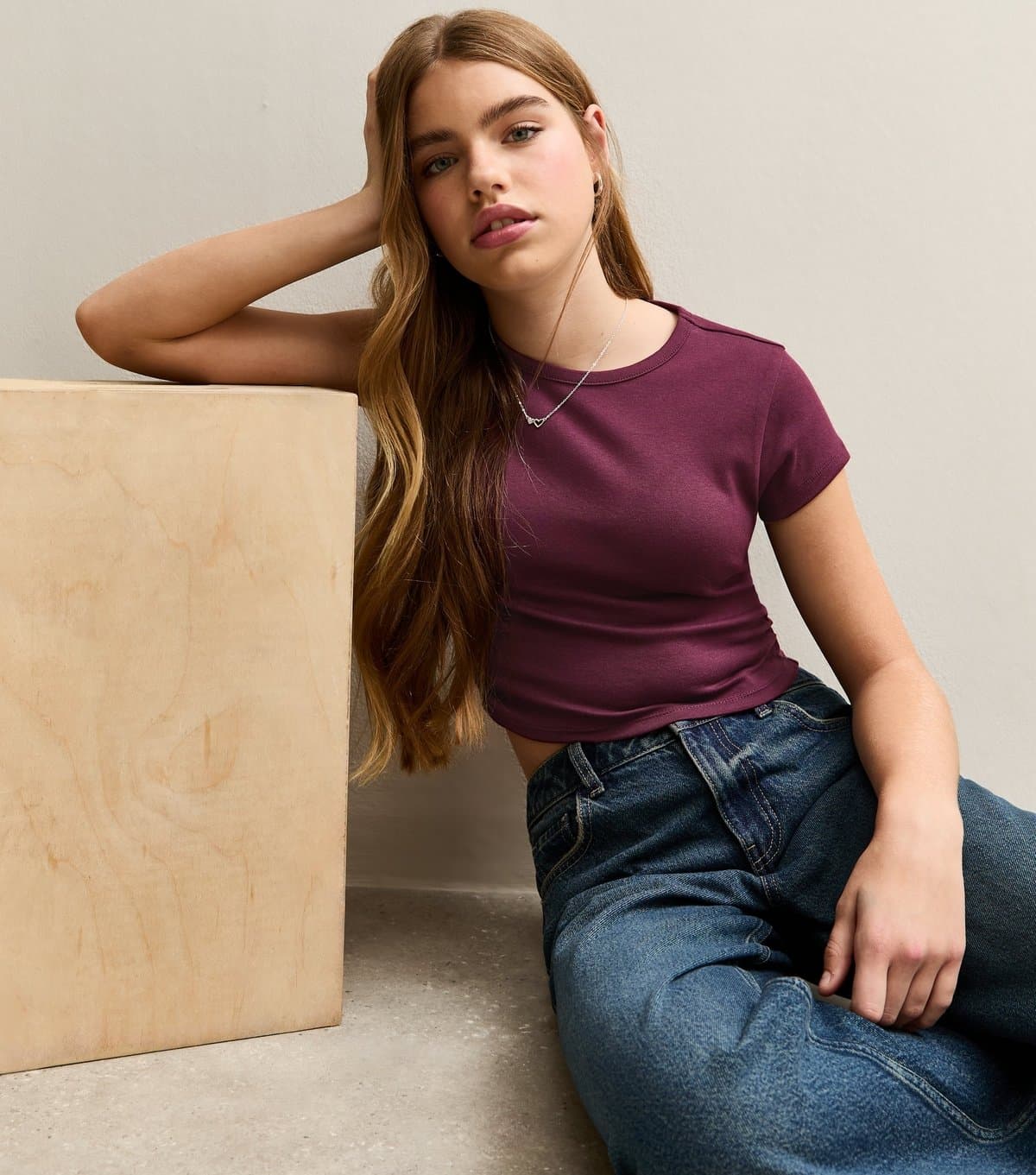 New Look Girls' Dark Burgundy Ruched Side Cap Sleeve T-Shirt New Look