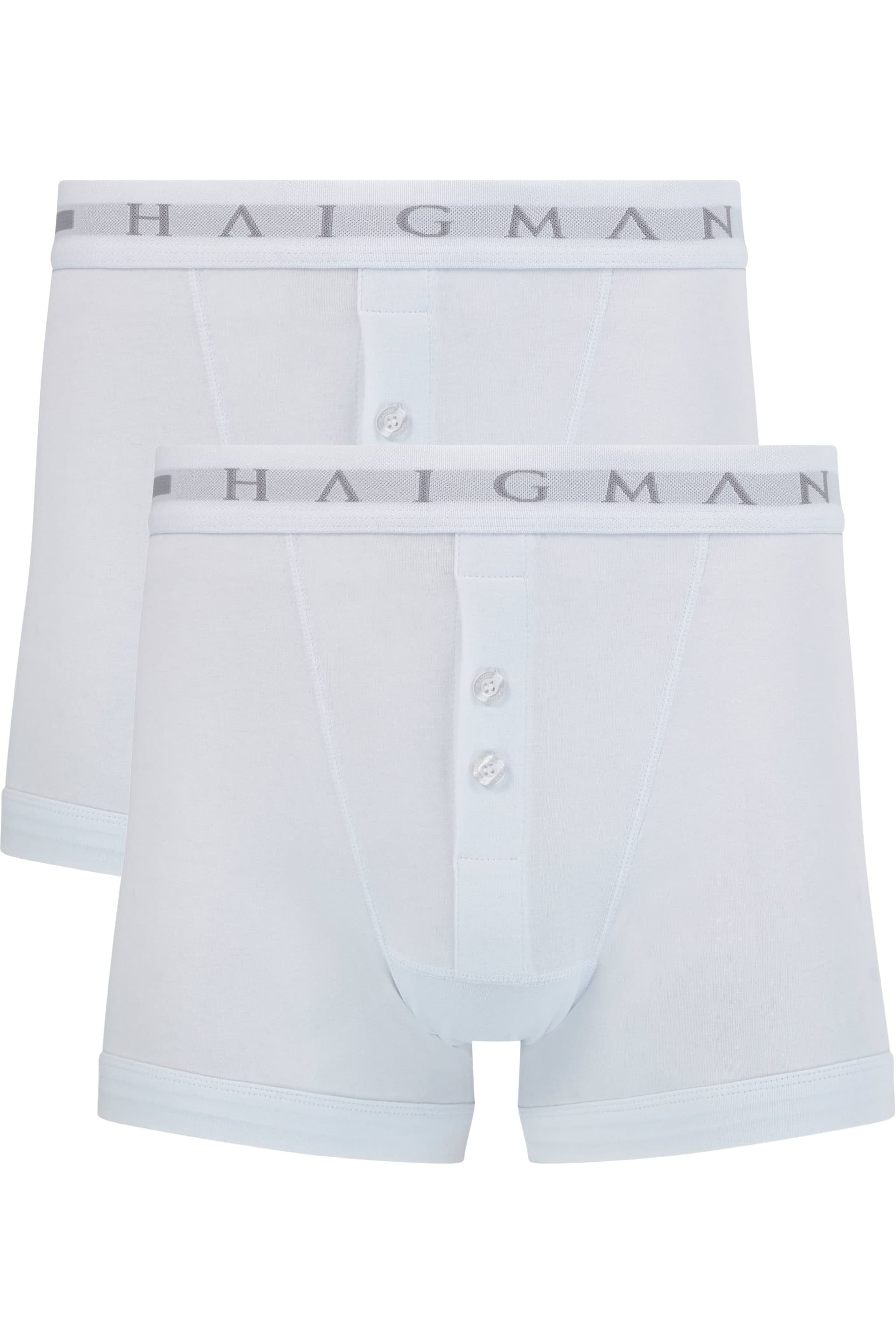 Haigman Haigman Men's Men's 2 Pack Cotton Stretch Button Front Boxer Shorts in White