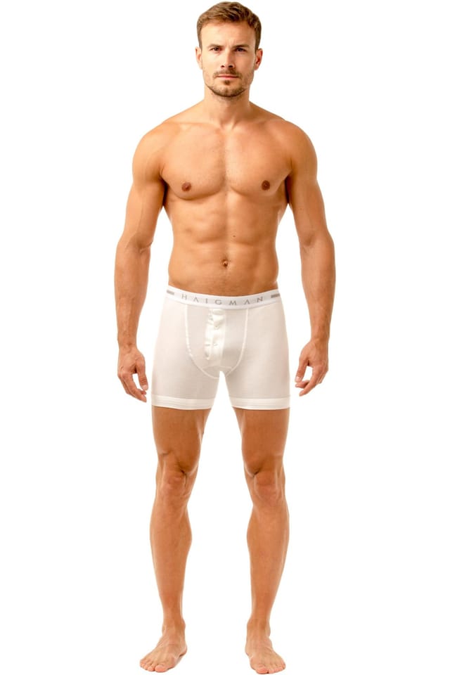 Haigman Haigman Men's Men's 2 Pack Cotton Stretch Button Front Boxer Shorts in White - 2