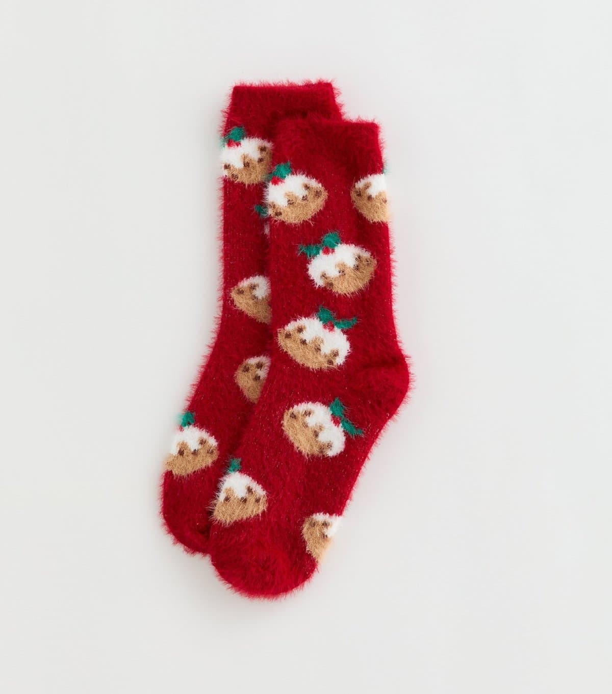 New Look New Look Bright Red Christmas Pudding Fluffy Ankle Socks