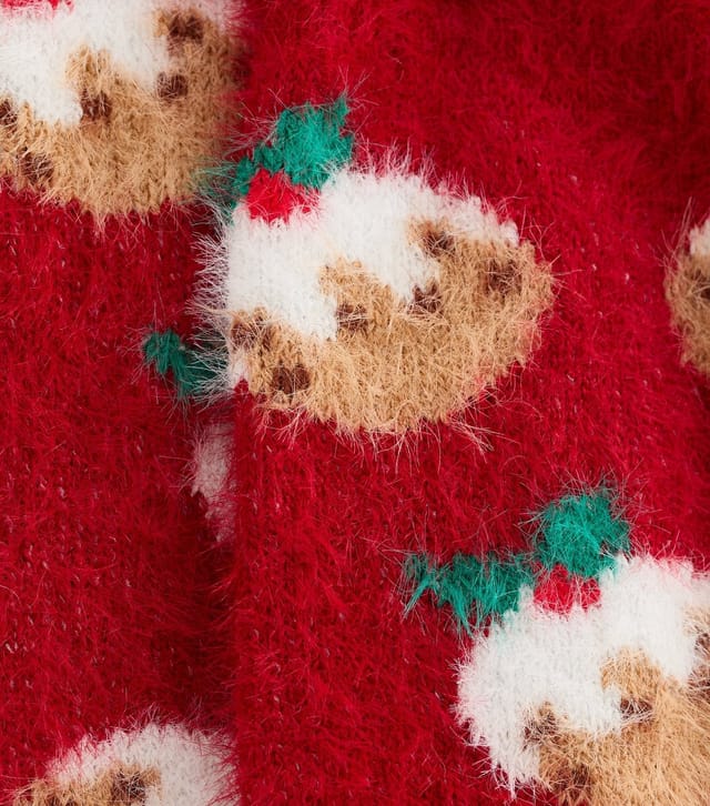 New Look Bright Red Christmas Pudding Fluffy Ankle Socks New Look - 2
