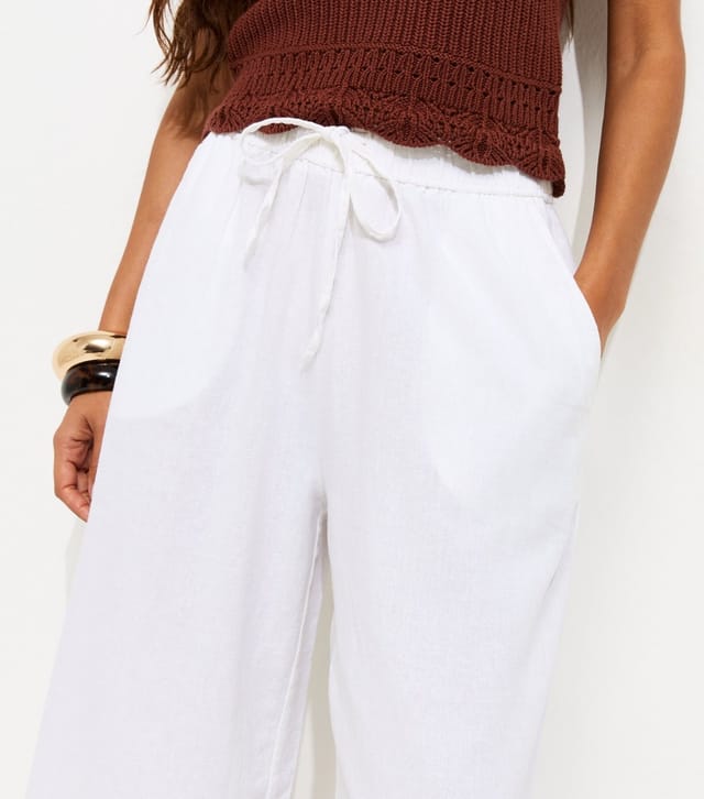 New Look Women's Petite White Linen Blend Cropped Trousers New Look - 2
