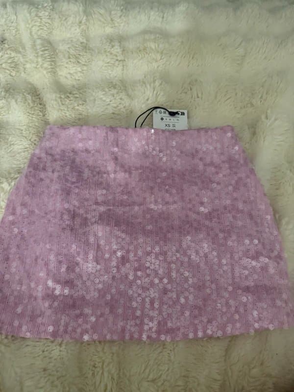 Bershka pink sequin skirt