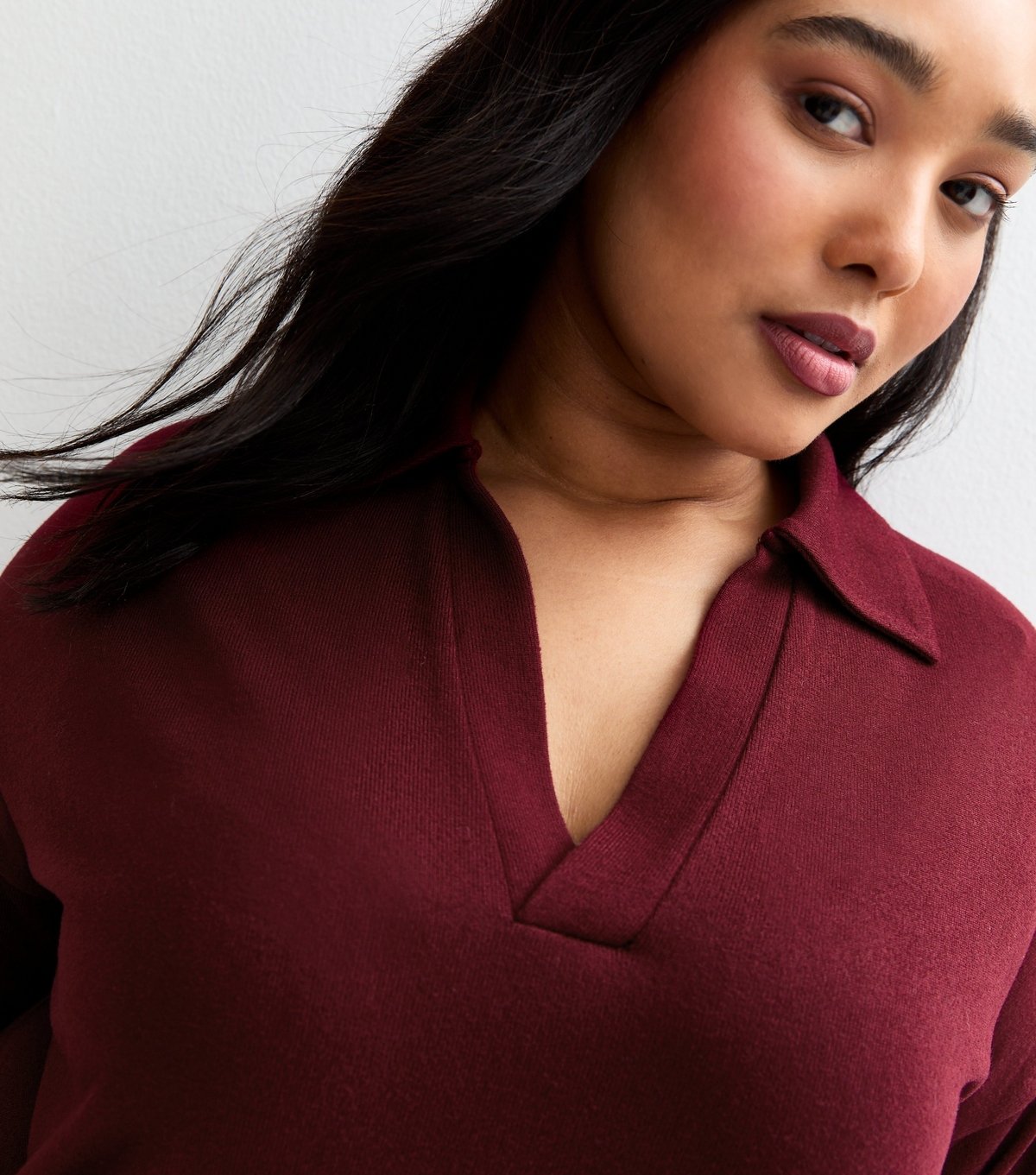 New Look Women's Plus Size Dark Burgundy Soft Touch Rugby Polo Top Curves New Look - 2