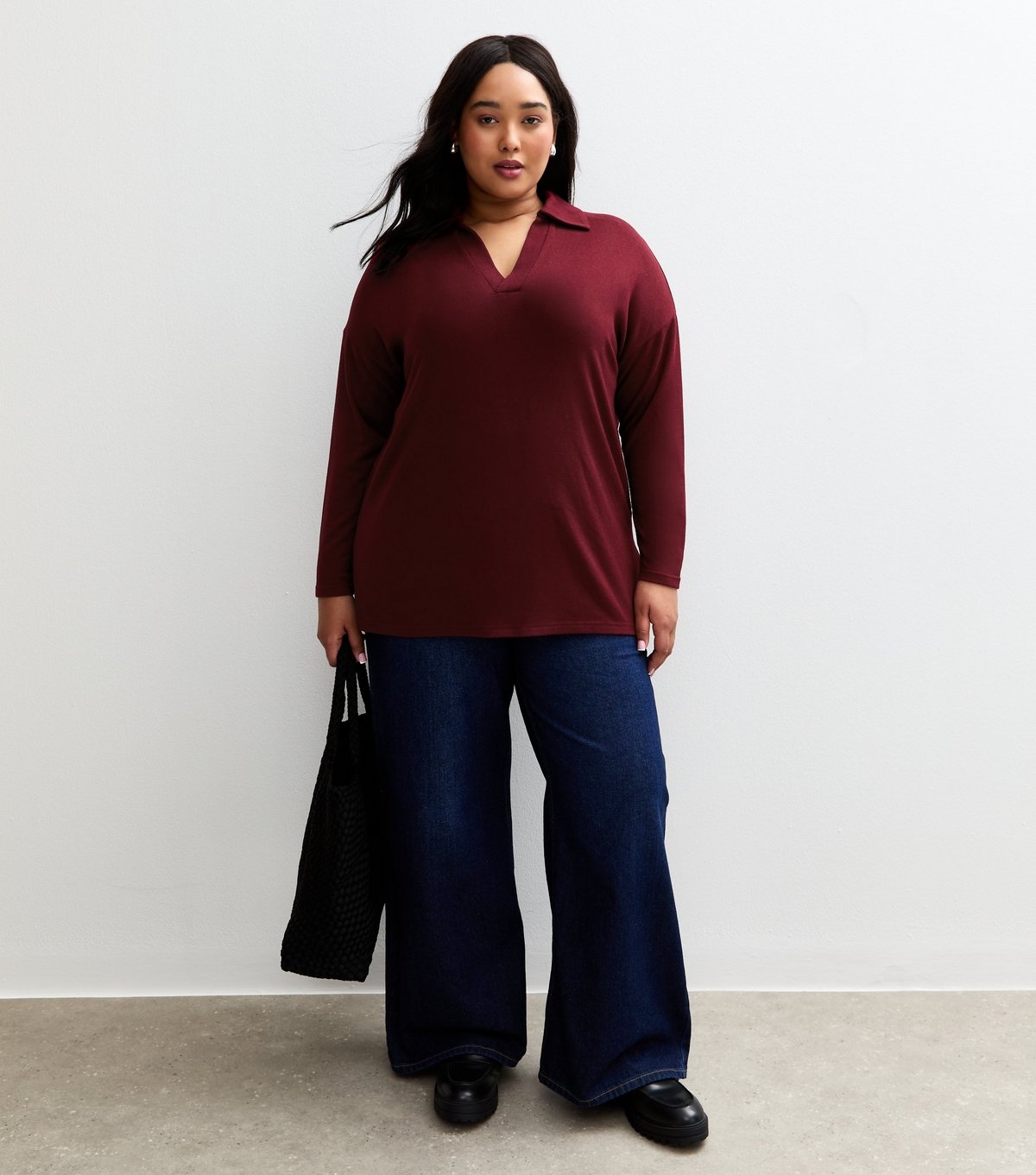 New Look Women's Plus Size Dark Burgundy Soft Touch Rugby Polo Top Curves New Look - 3