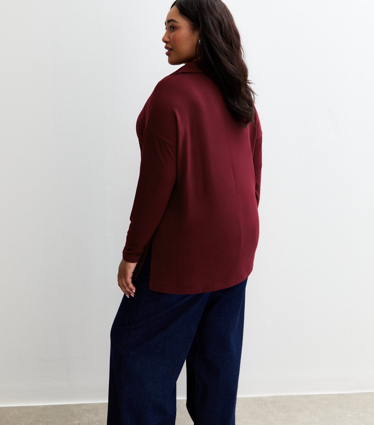 New Look Women's Plus Size Dark Burgundy Soft Touch Rugby Polo Top Curves New Look - 4