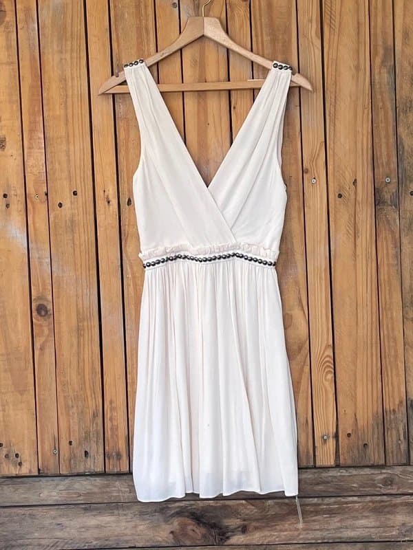 Topshop Topshop Ivory White Studded Mini Dress 8 V Neck Grecian Boho Summer