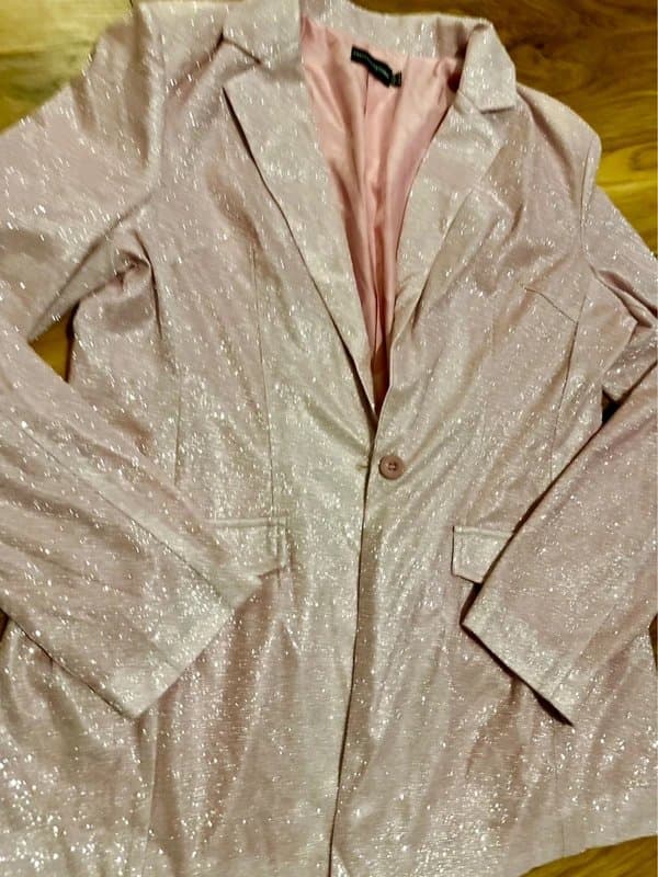 PLT PLT Baby Pink Glitter Blazer | Oversized | Barbiecore Sparkle | Hyper Feminine | Size 8