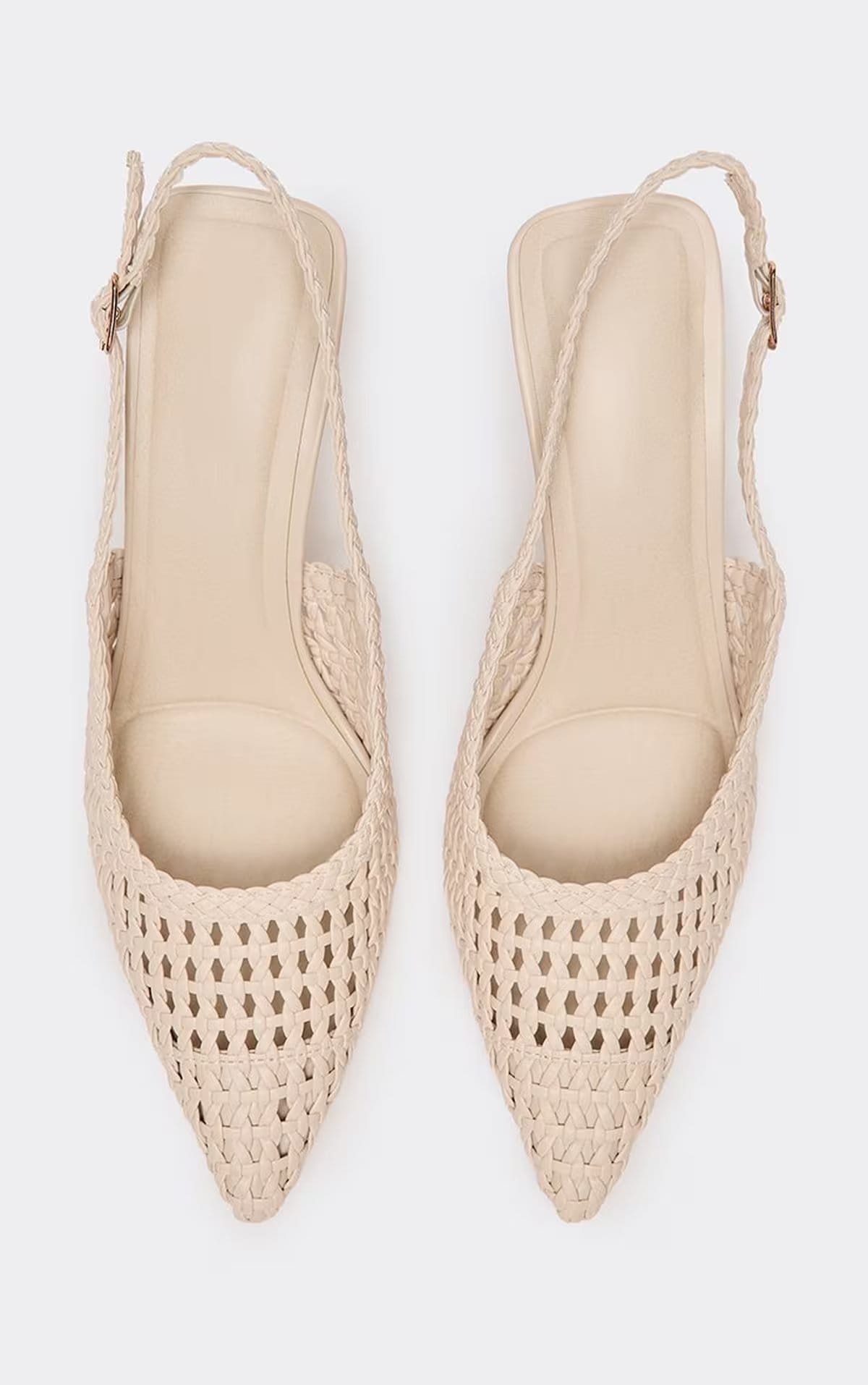 EGO Citric Woven Detail Pointed Toe Slingback Court Heel In Beige Faux Leather, Women's Size UK 3 - 1