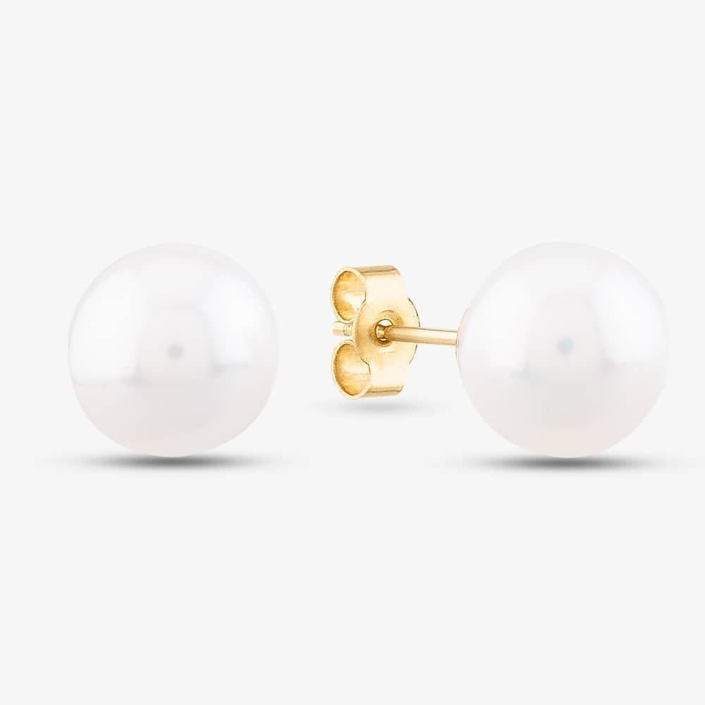 T.H.Baker T.H.Baker White Akoya Pearl Stud Earrings in 9ct Yellow Gold