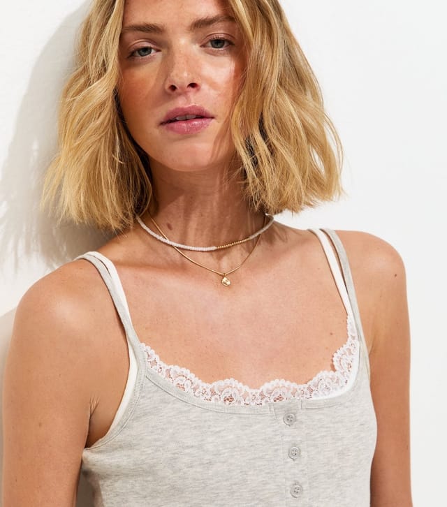 New Look Women's Grey Marl Double Strap Henley Cami Top New Look - 2