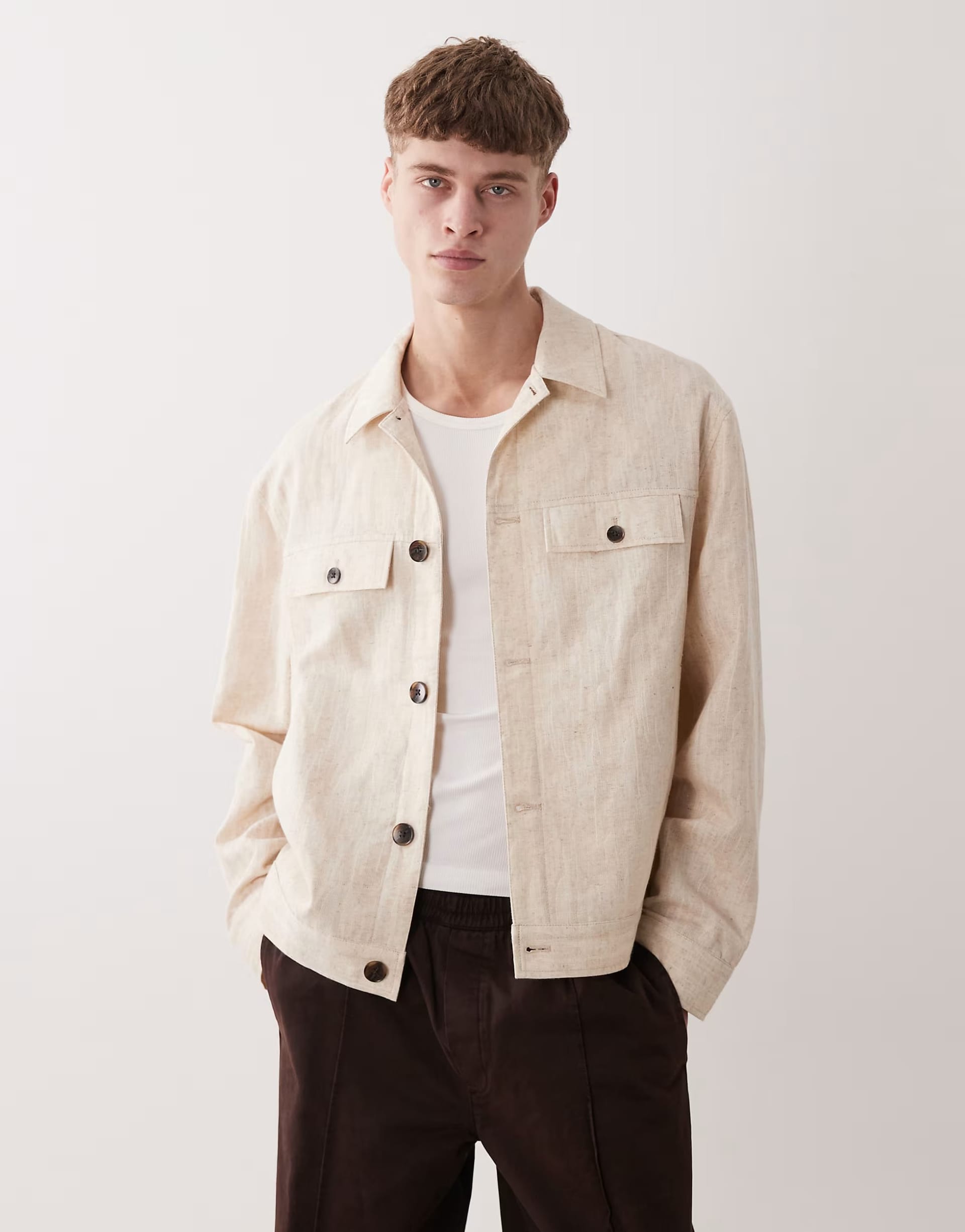 ASOS Textured Jacket In Stone For Men