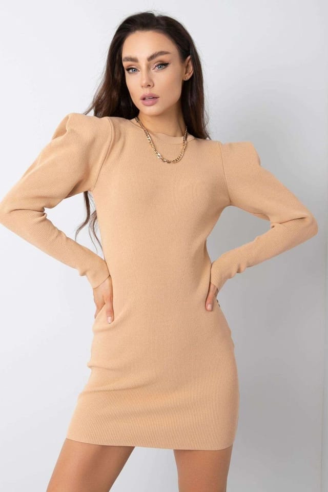 Love Lace Love Lace Women's Long Sleeve Round Neck Day Dress in Beige - 2