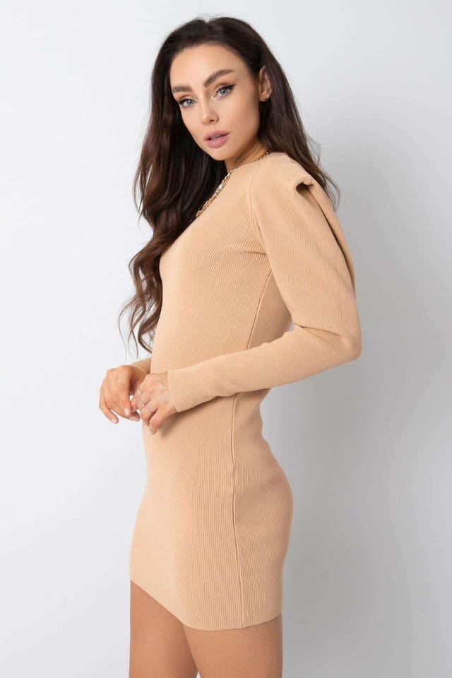 Love Lace Love Lace Women's Long Sleeve Round Neck Day Dress in Beige - 3