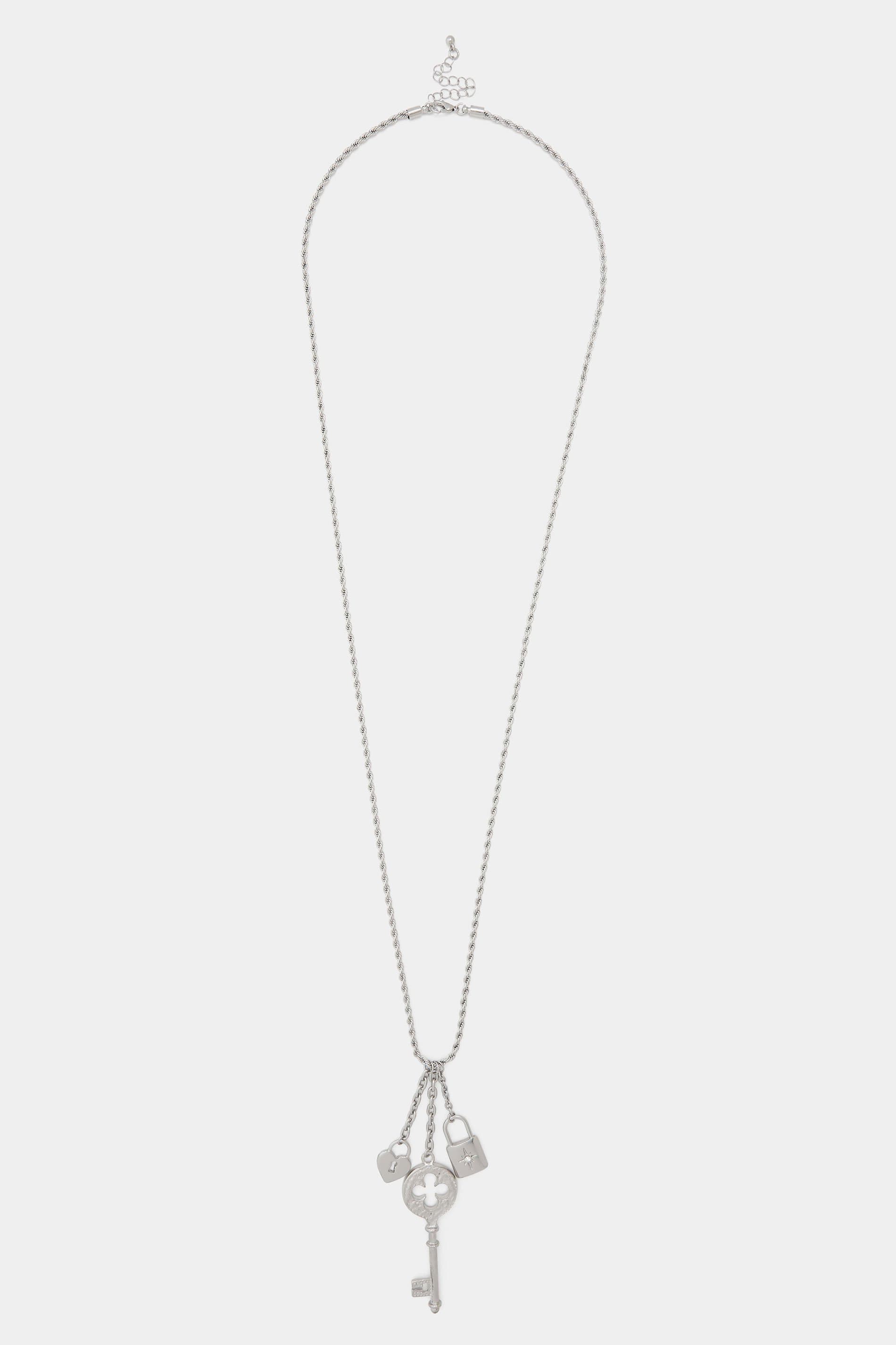 Yours Silver Tone Long Diamante Key Padlock Necklace