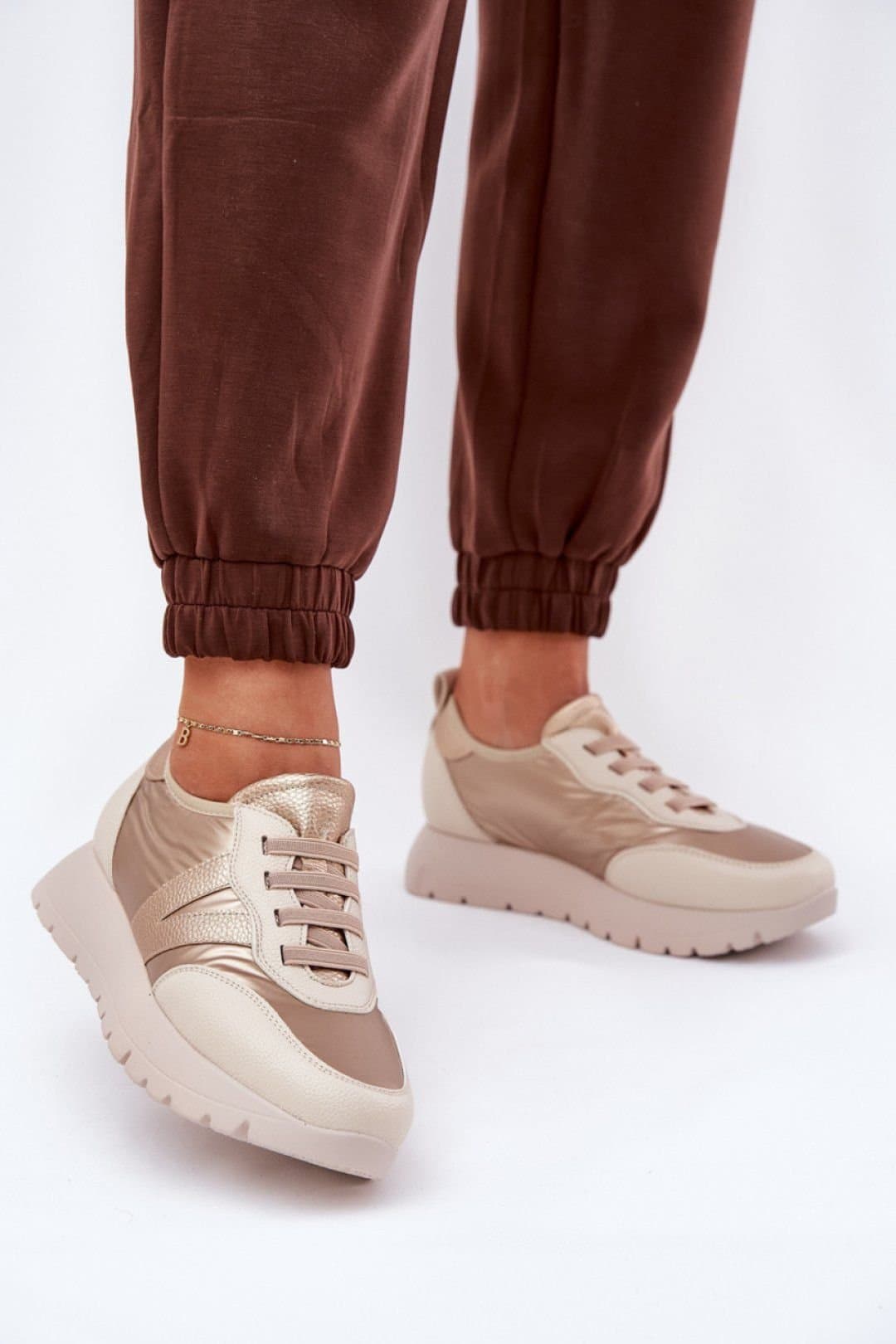 Love Lace Love Lace Women's Vinceza Platform Sports Sneakers in Fabric Comfort in Beige