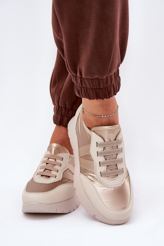 Love Lace Love Lace Women's Vinceza Platform Sports Sneakers in Fabric Comfort in Beige - 3