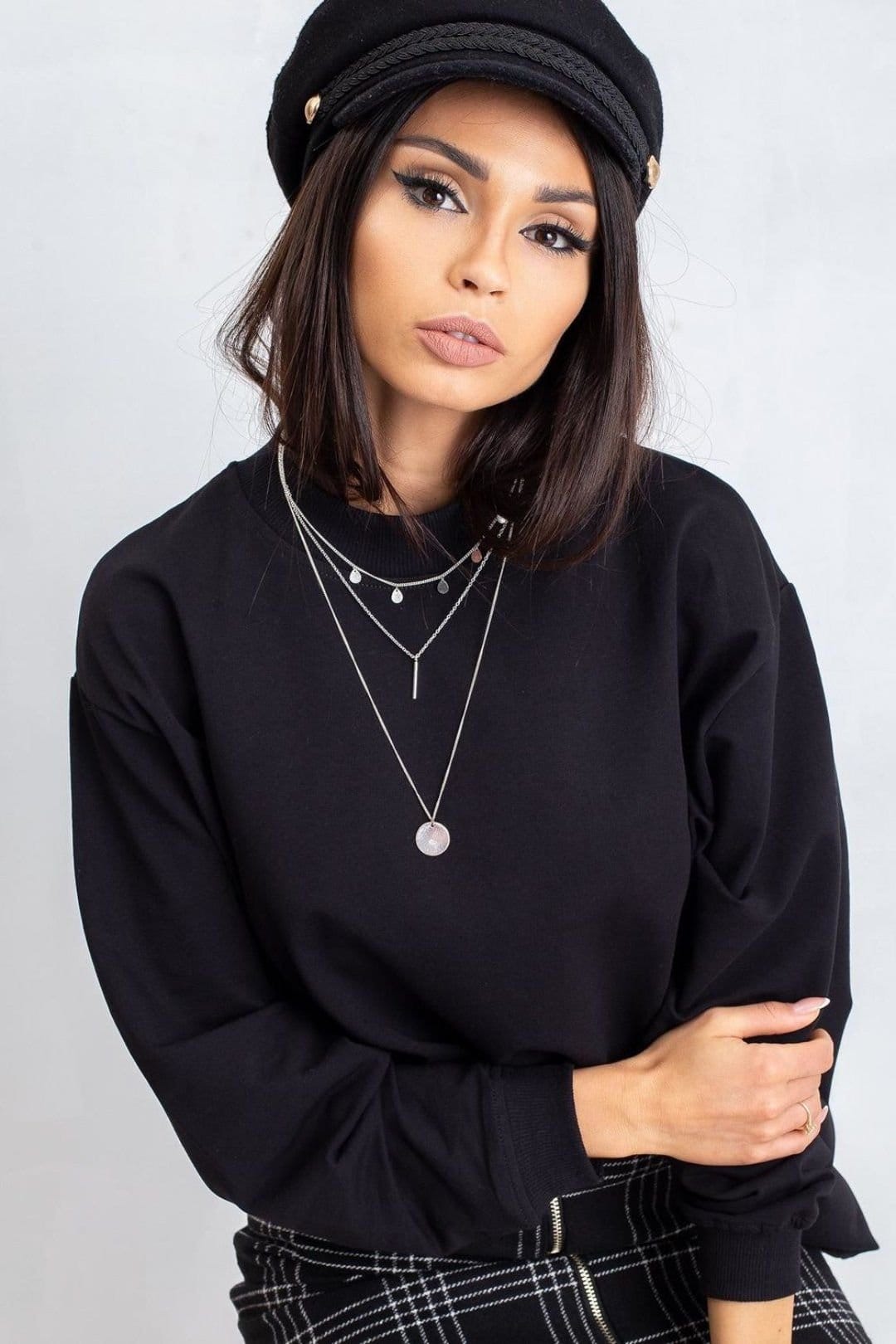 Love Lace Black Cotton Stand Up Collar Sweatshirt