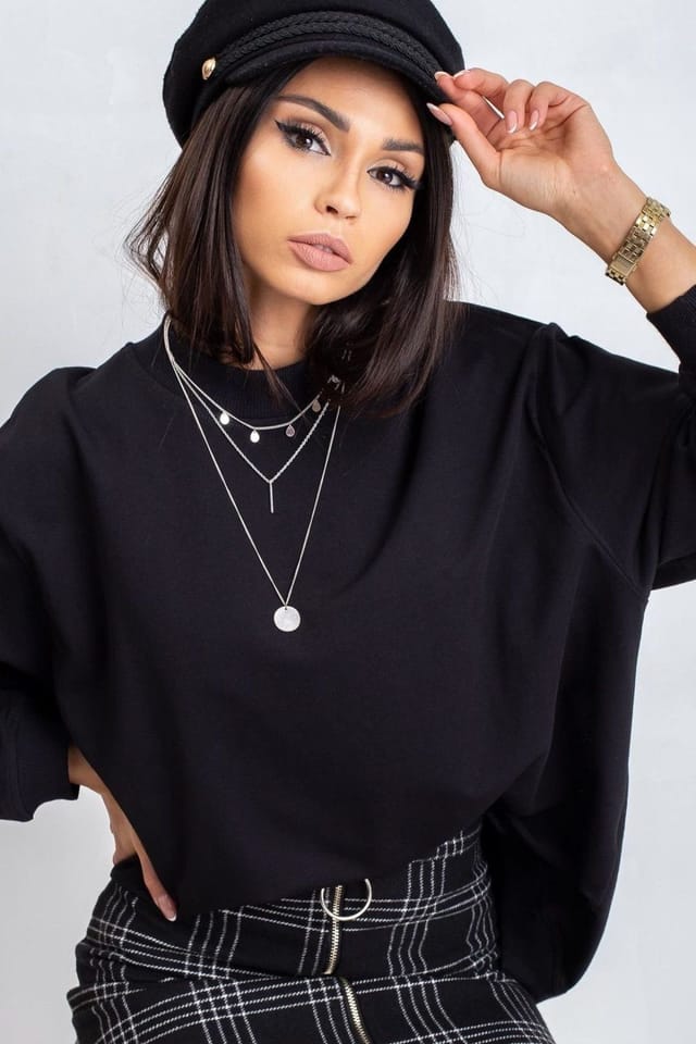 Love Lace Love Lace Women's Breathable Cotton Stand Up Collar Sweatshirt in Black - 2