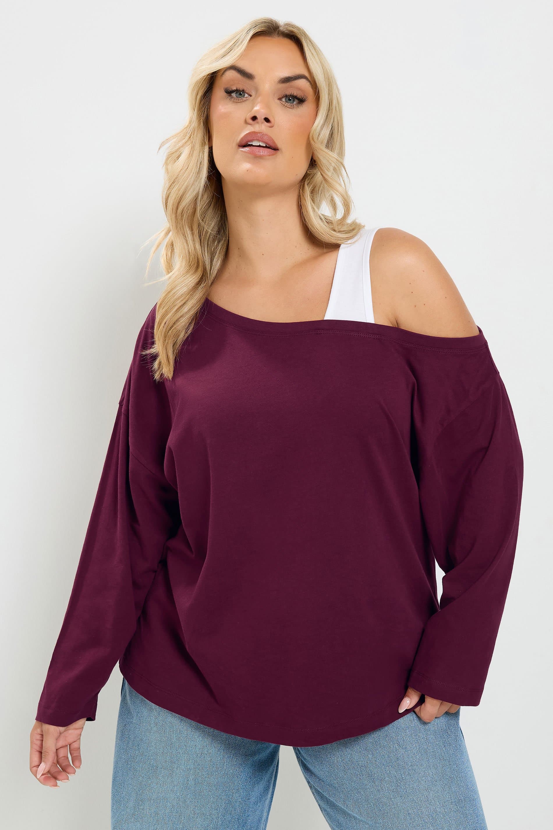 Yours Plus Size Red 2In1 Long Sleeve Top