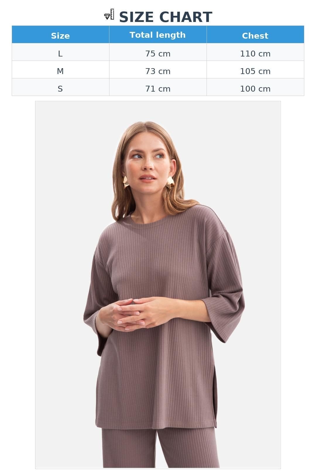 Love Lace Love Lace Women's Ribbed Oversized Blouse with Side Slits in Mauve - 4