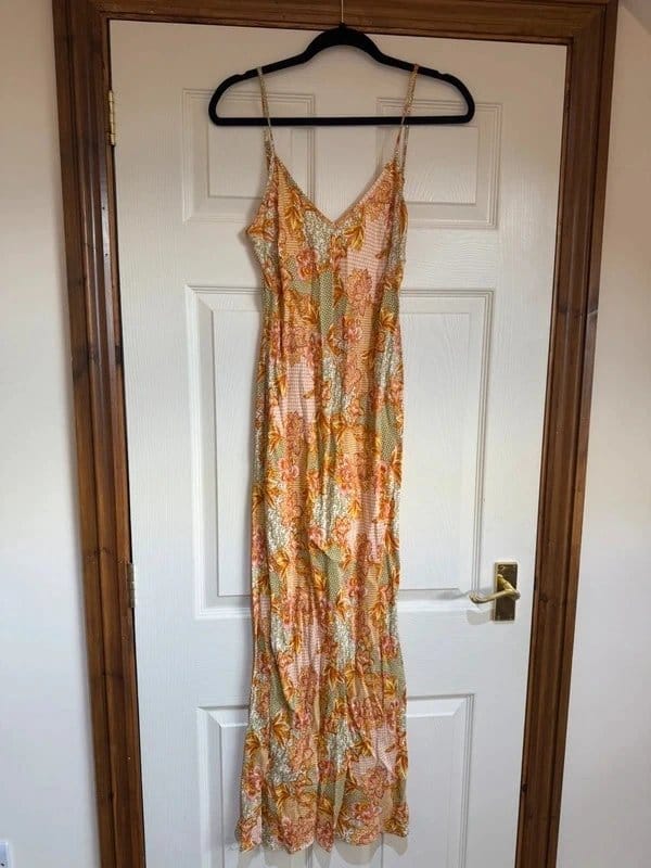 Never Fully Dressed Orange Floral Silk Midi Dress