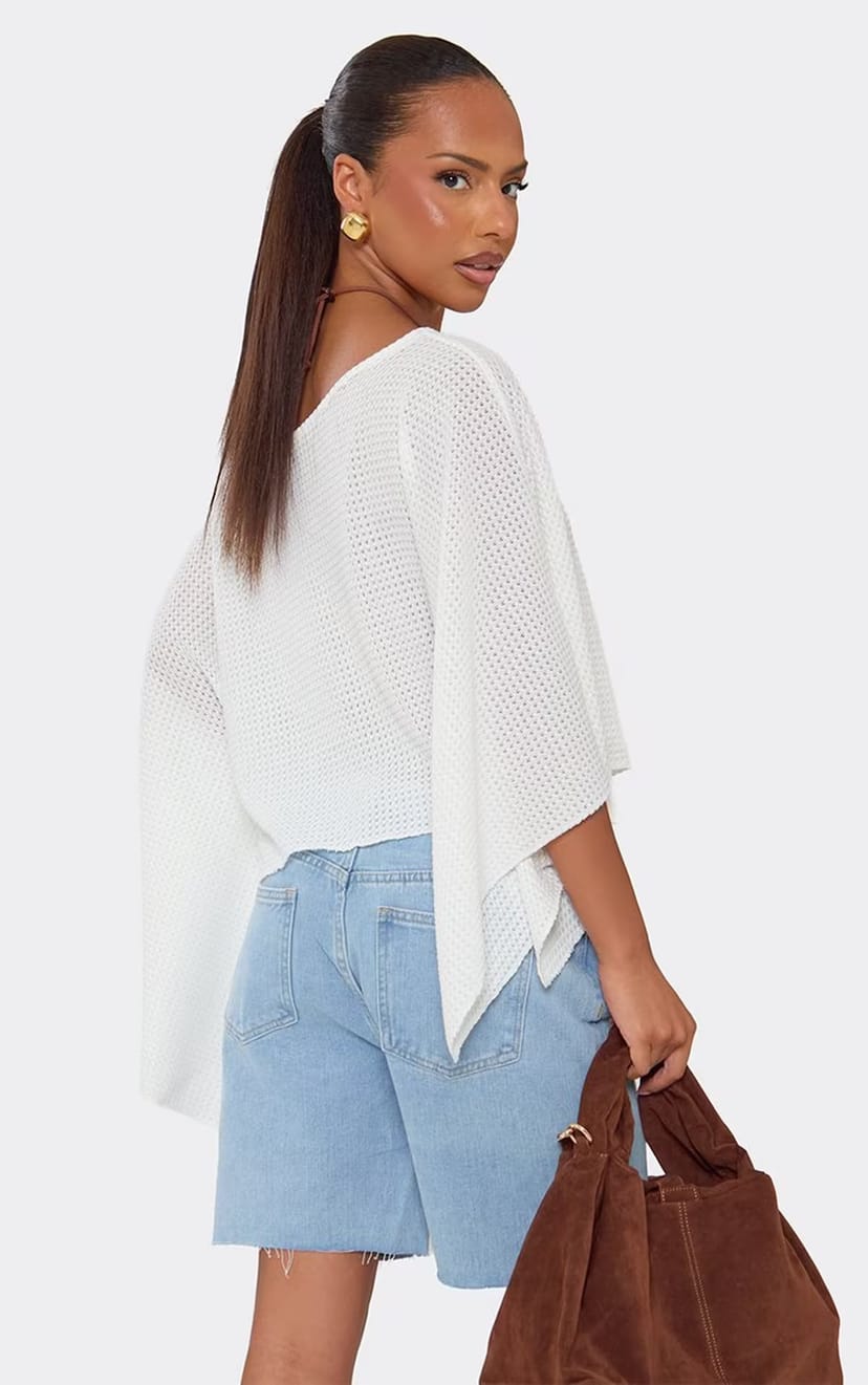 EGO Off The Shoulder Asymmetric Detail Cape Top In White, Women's Size UK 6 - 1