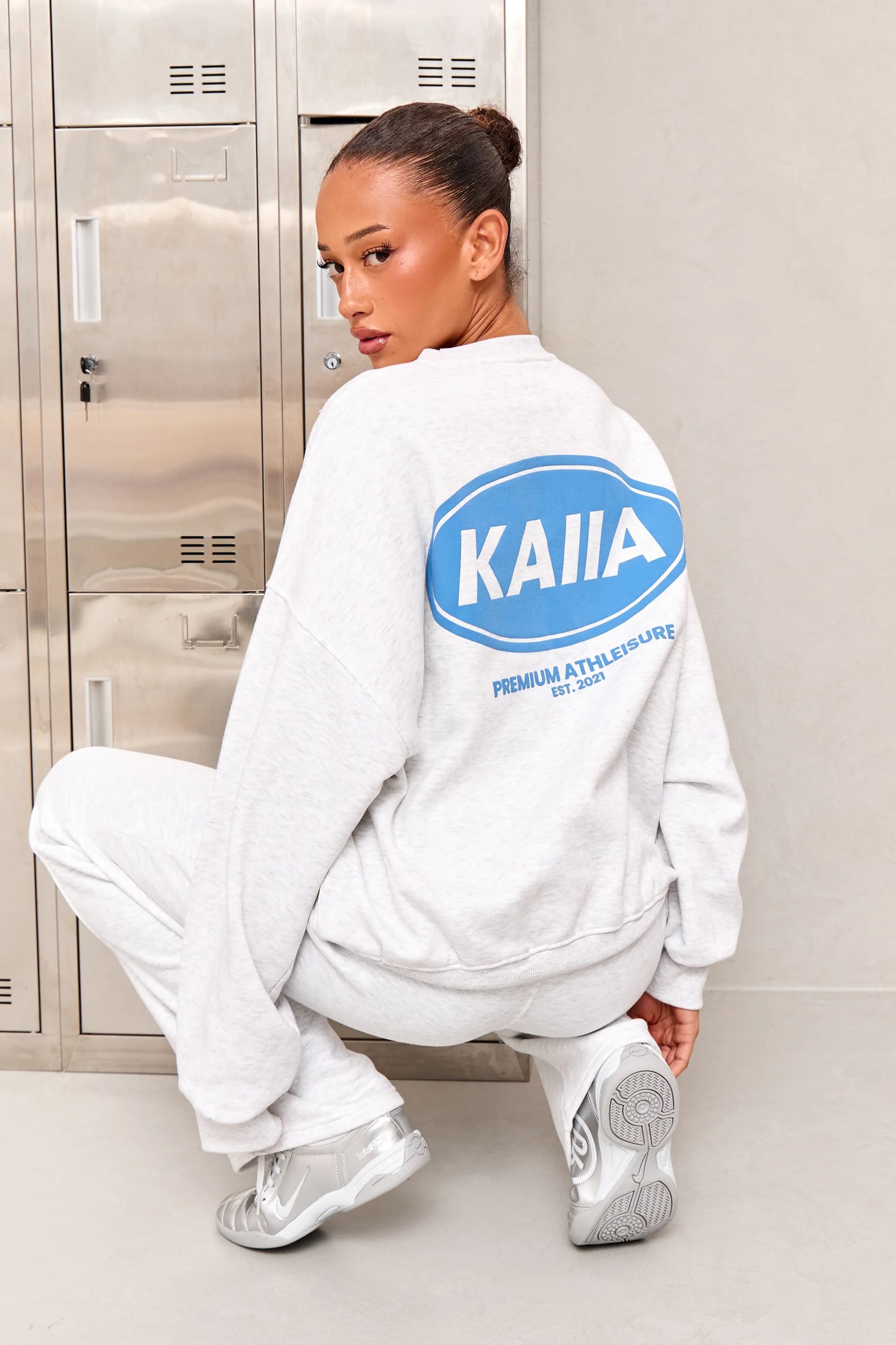 Kaiia Kaiia Athleisure Oversized Sweatshirt Light Grey Marl & Vibrant Blue