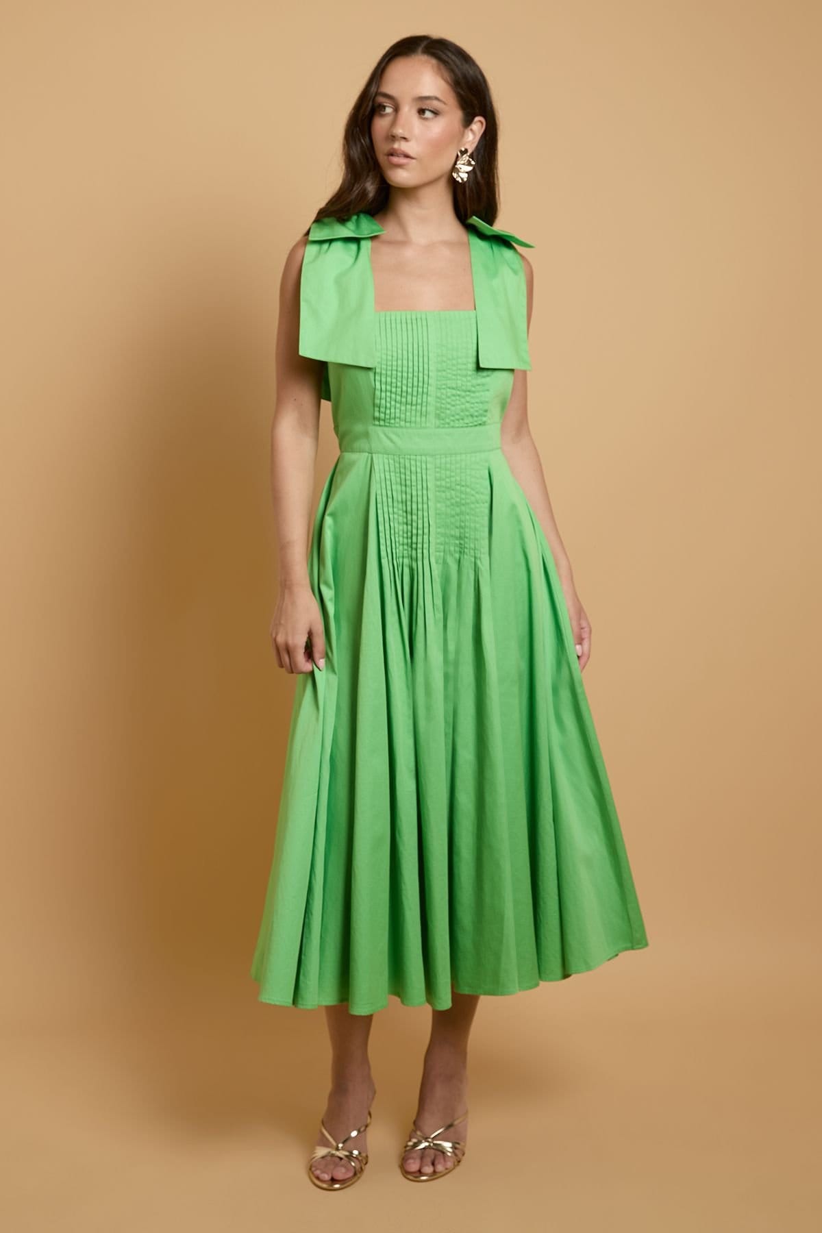 Oasis Bright Green Bandeau Pintuck Cotton Occasion Dress