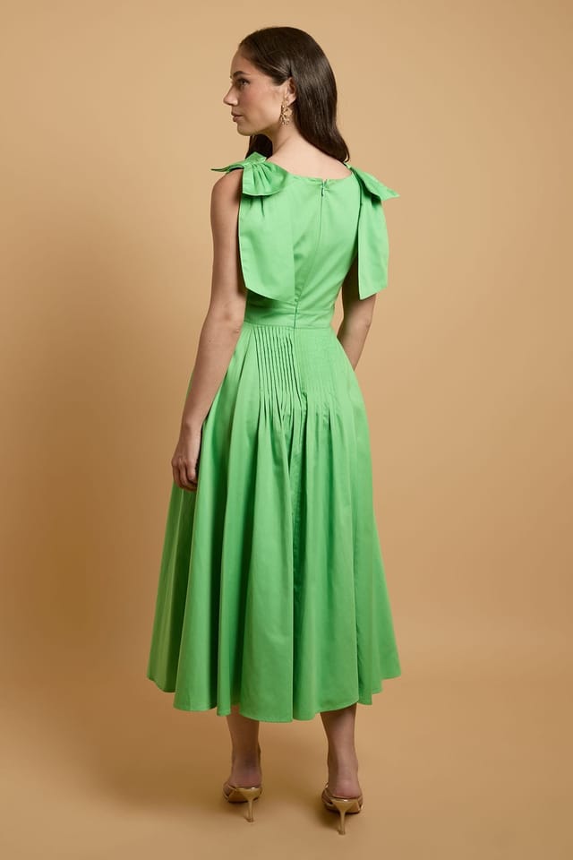 Oasis Oasis Women's Bandeau Pintuck Cotton Occasion Dress in Bright Green - 3