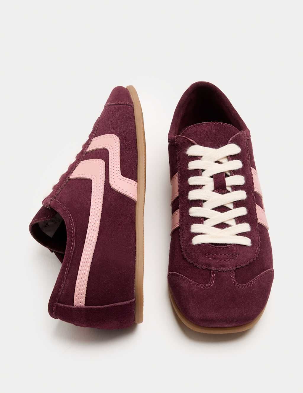 Marks & Spencer M&S Suede Side Stripe Retro Runner Trainers Burgundy