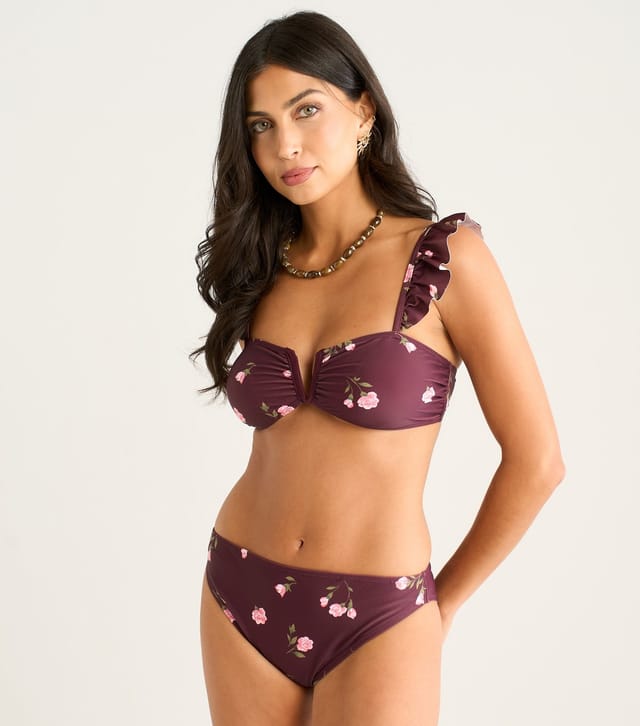 Gini London Women's Brown Floral Print Ruffle Strap Bikini Top Gini London New Look - 3