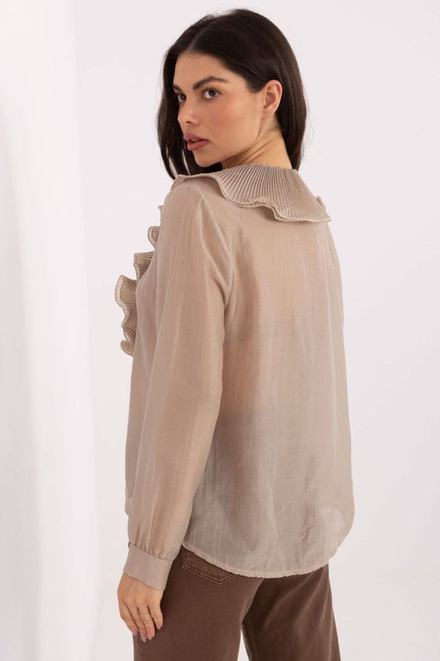 Love Lace Love Lace Women's Elegant Tencel Blend Long Sleeve Jabot Shirt in Beige - 3