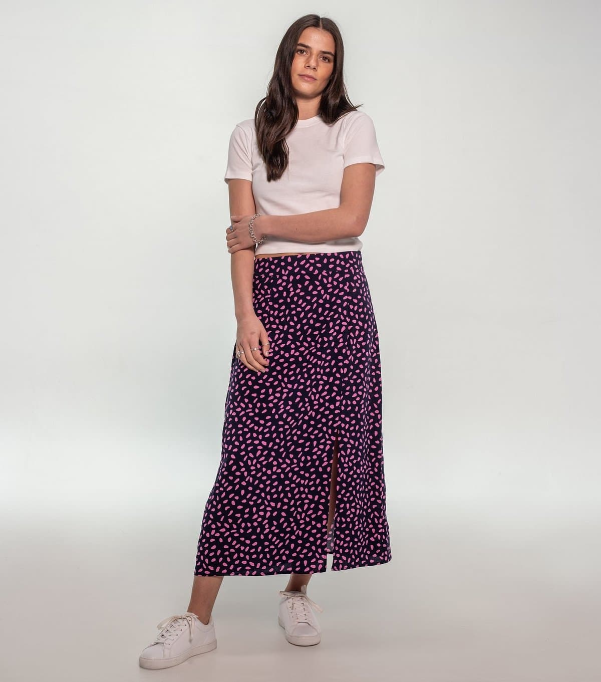 Sunshine Soul Women's Navy Abstract Spot Split Midi Skirt Sunshine Soul New Look
