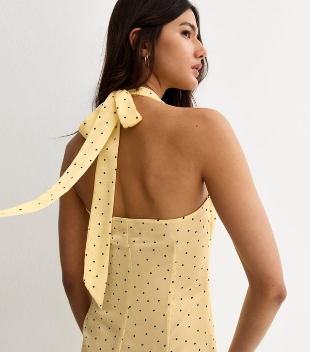 New Look Women's Yellow Spot Print Cowl Neck Halter Satin Midi Dress New Look - 2