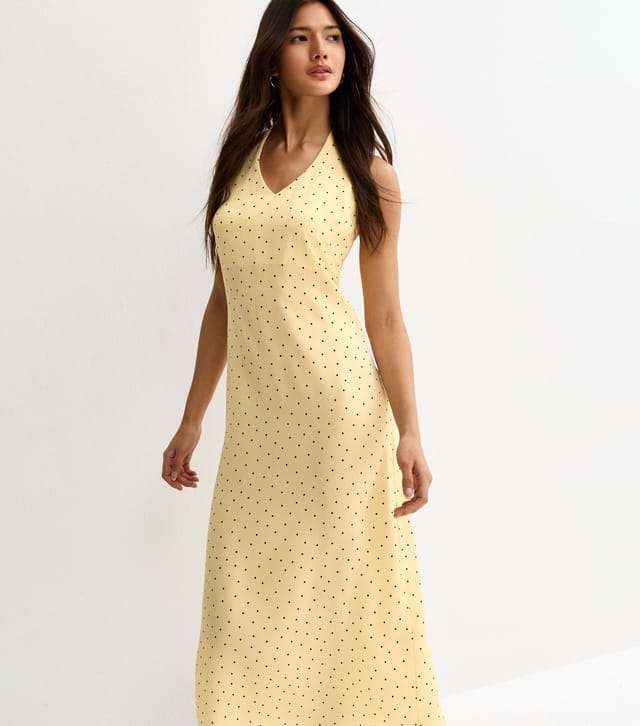 New Look Women's Yellow Spot Print Cowl Neck Halter Satin Midi Dress New Look - 3