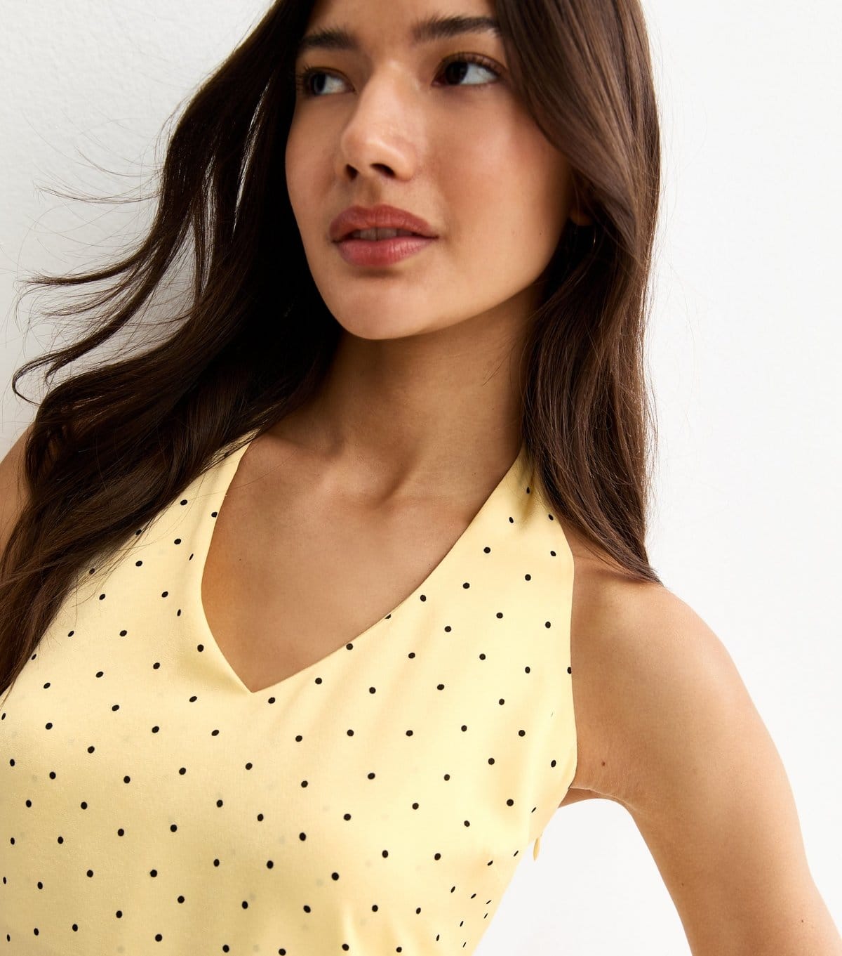 New Look Women's Yellow Spot Print Cowl Neck Halter Satin Midi Dress New Look - 4