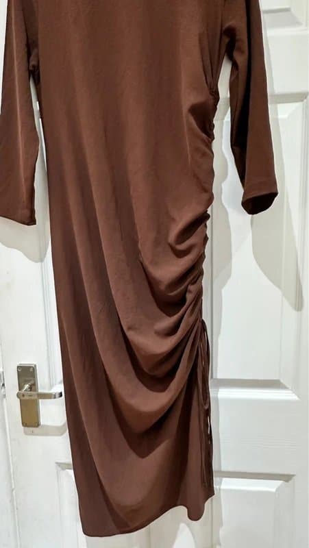 Zara Zara brown midi dress with slit and ruched side