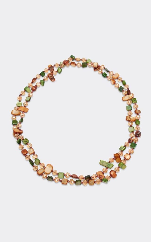 EGO Multi Beaded Stone Detail Necklace In Gold And Green, Women's Size UK 0 - 2